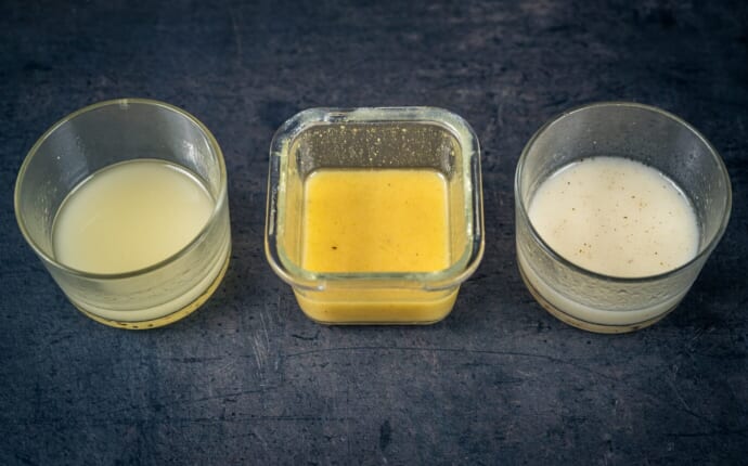 Vinaigrette prepared in three different ways Vinaigrette prepared in three different ways