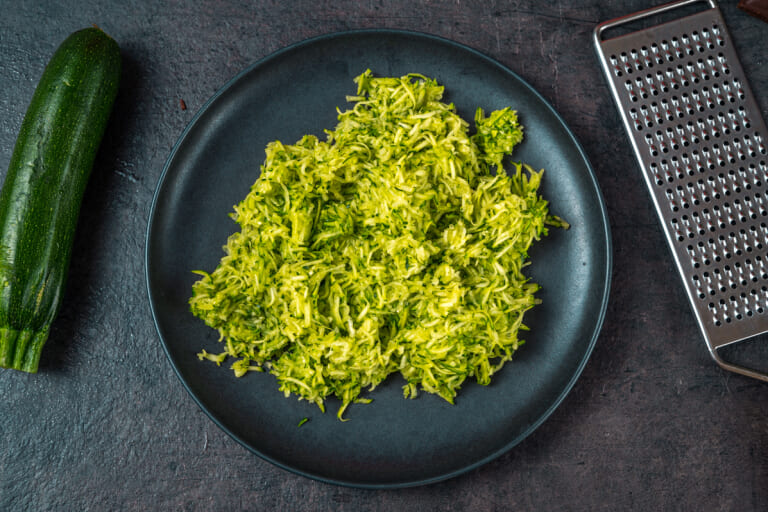 Zucchini grated on a medium grater Zucchini grated on a medium grater