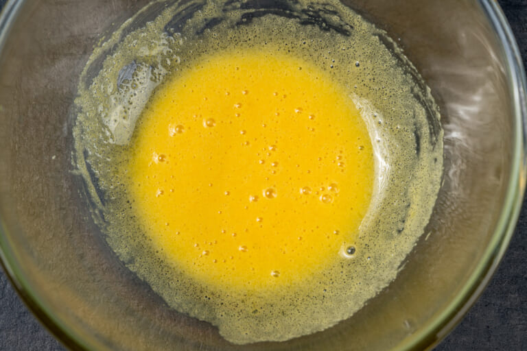 Egg yolks with sugar whisked to a uniform consistency Egg yolks with sugar whisked to a uniform consistency