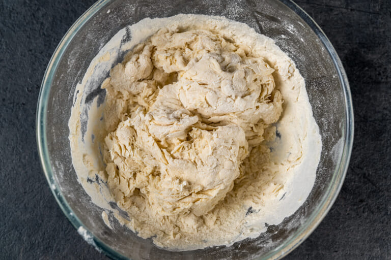 Mixed wheat flour with water for dough