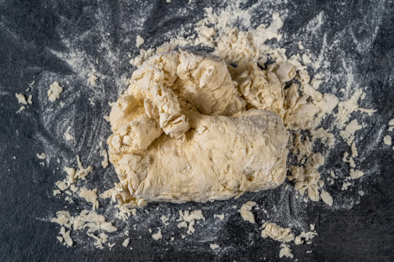 Vareniki dough on the work surface