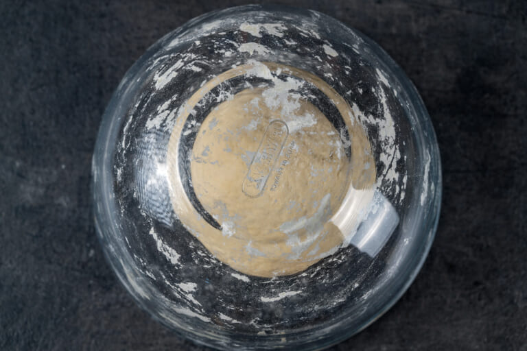 Dough covered with a bowl for resting