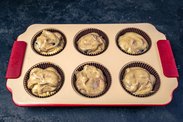 Cherry muffins: Transferring the batter into muffin cups