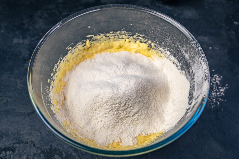 Cherry muffins: Adding flour and baking powder