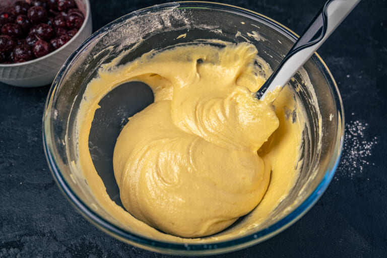 Cherry muffins: Mixing the batter until smooth