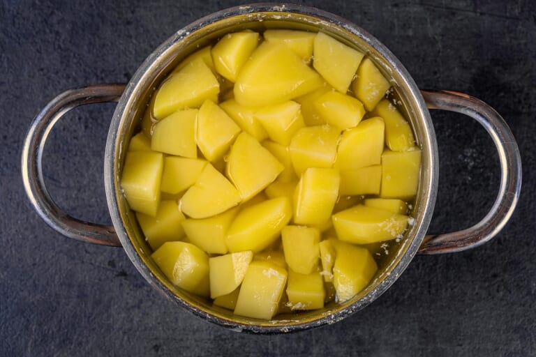 Boiled potatoes in a pot