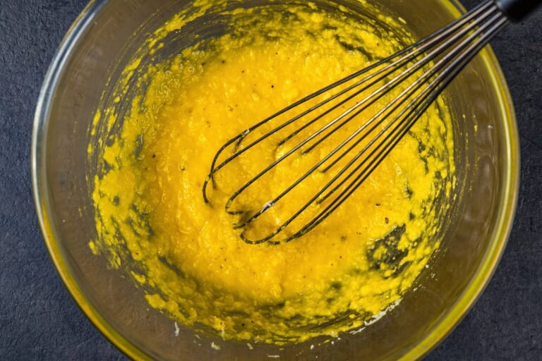 Eggs and yolks mixed with Pecorino cheese