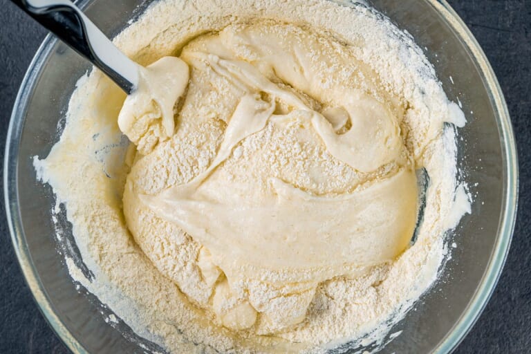 Whipped egg whites mixed with dry ingredients