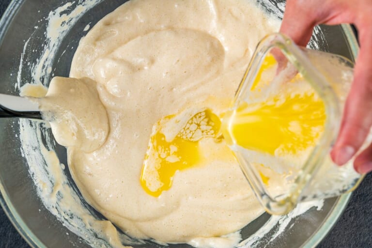 Melted butter in the egg white batter