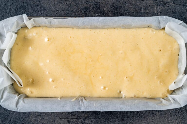 Egg white batter in a cake pan