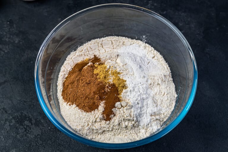 Combining dry ingredients for British Christmas cake