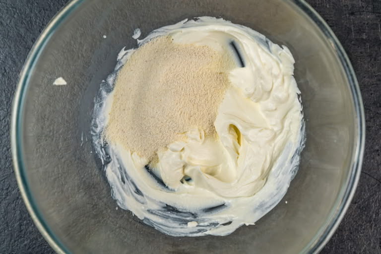 Step 1: Combining Cream of Wheat and sour cream for the Russian Farmer's Cheese Bake. Step 1: Combining Cream of Wheat and sour cream for the Russian Farmer's Cheese Bake.